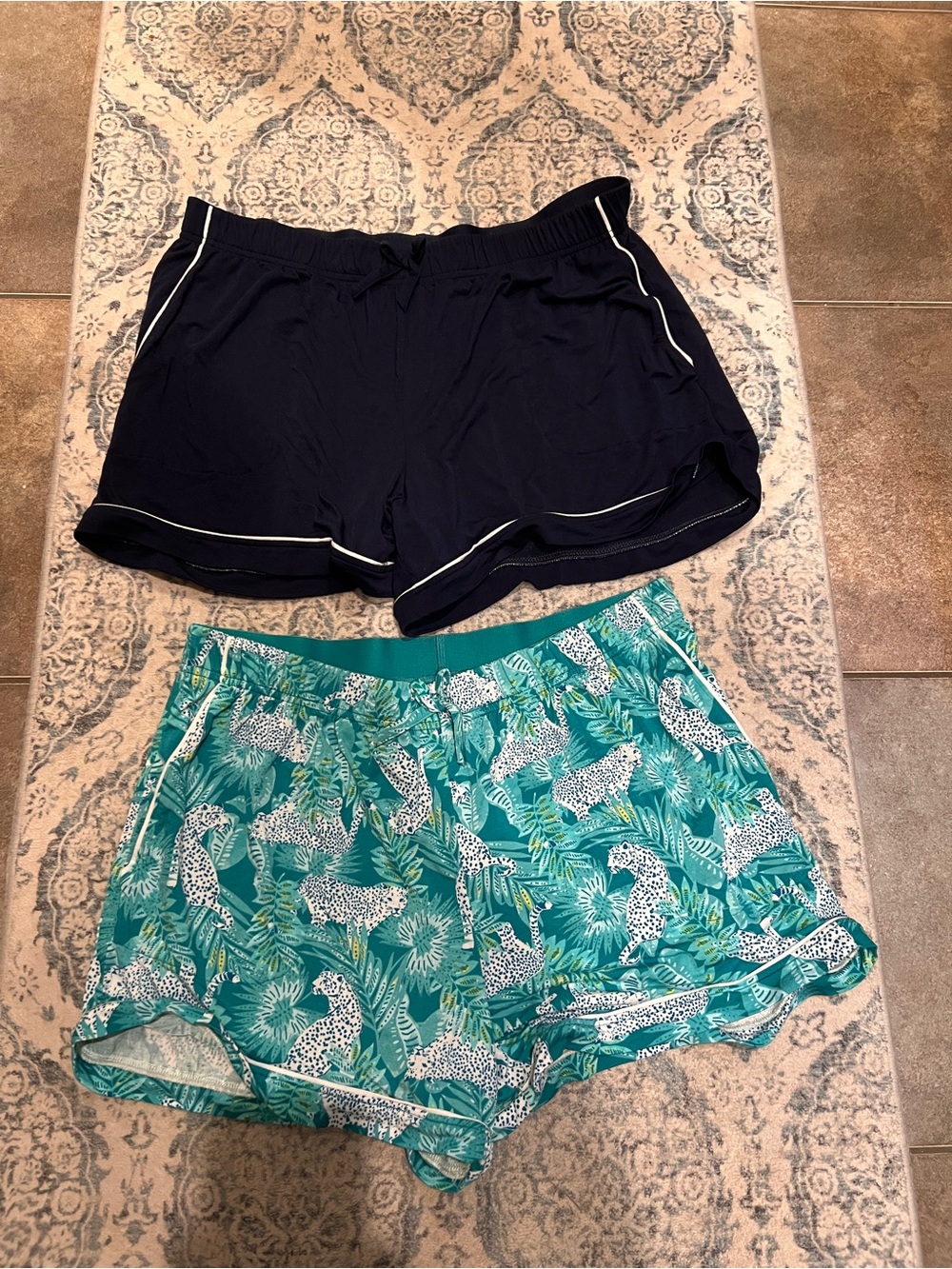 Casual Lounge Shorts Set - Navy & Teal Leopard Print